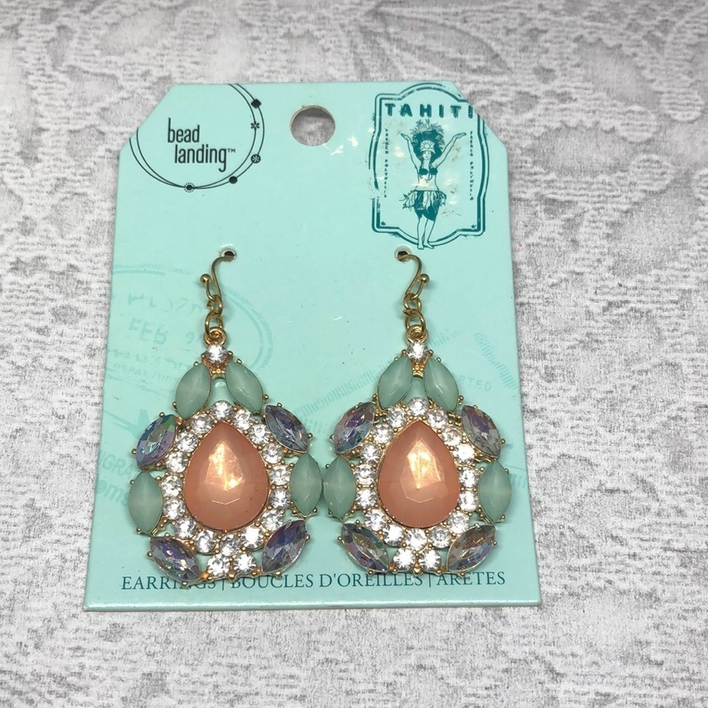 New Bead Landing Tahiti Boho Statement Bejeweled Earrings long dangle drop